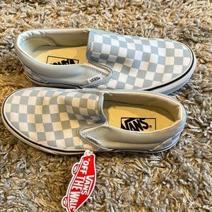 Light blue and white checkered vans